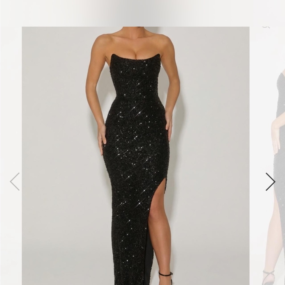 Oh Polly Glittering Black Strapless Gown